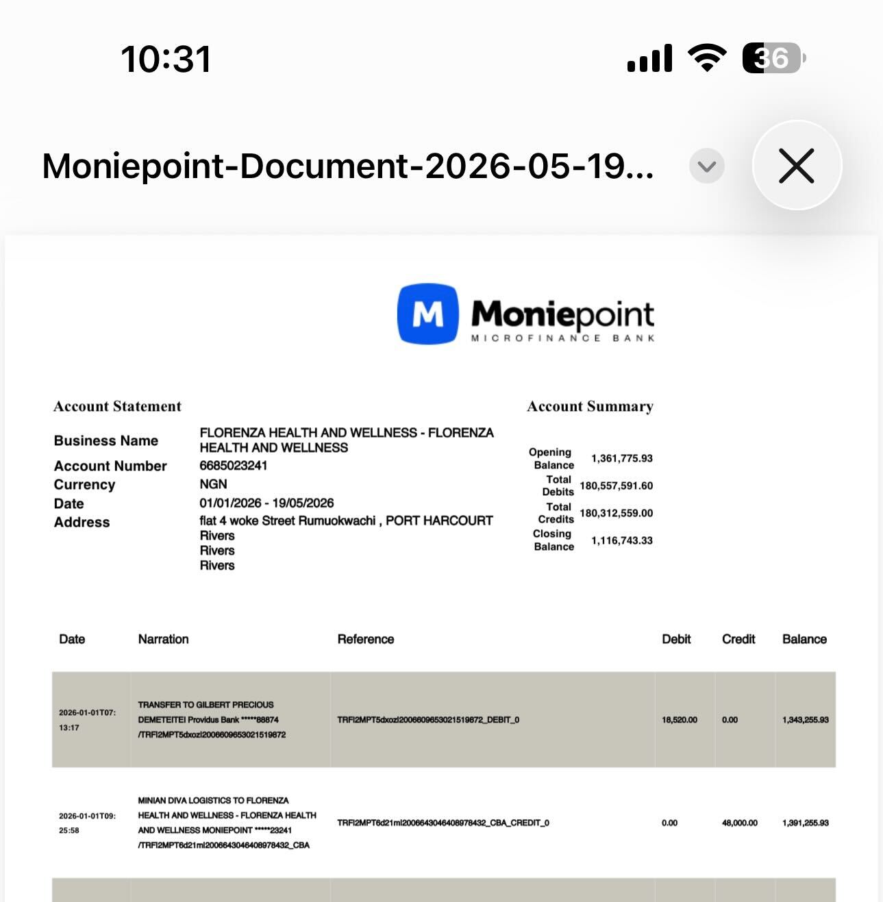 Real result — bank statement proof